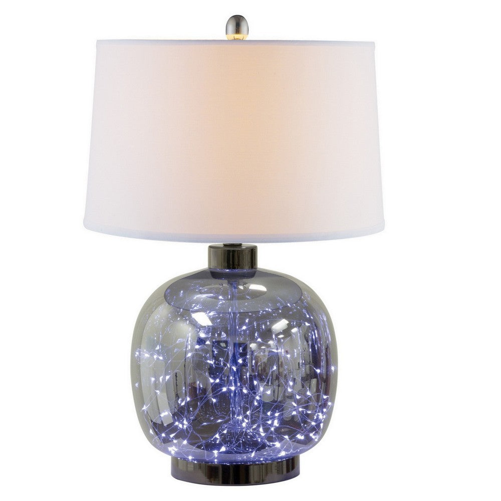 26 Inch Table Lamp, LED Night Light Base, Empire Shade, Silver Gray - BM308947