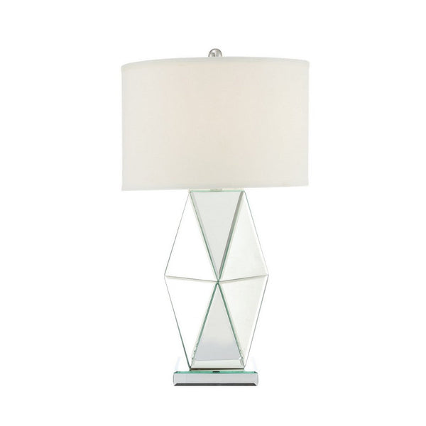 30 Inch Table Lamp, Geometric Mirrored Base, Set of 2, Glass, Clear - BM308949