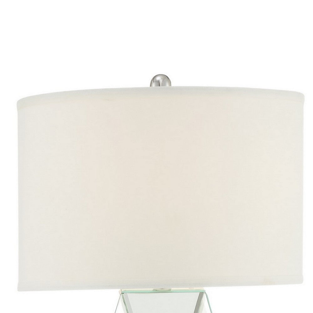 30 Inch Table Lamp, Geometric Mirrored Base, Set of 2, Glass, Clear - BM308949