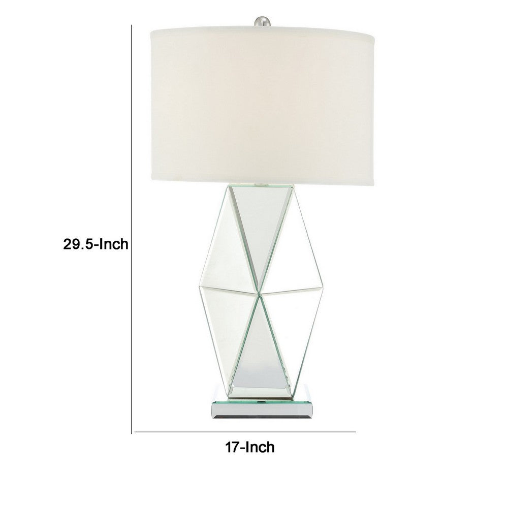 30 Inch Table Lamp, Geometric Mirrored Base, Set of 2, Glass, Clear - BM308949