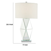 30 Inch Table Lamp, Geometric Mirrored Base, Set of 2, Glass, Clear - BM308949