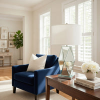 30 Inch Table Lamp, Geometric Mirrored Base, Set of 2, Glass, Clear - BM308949