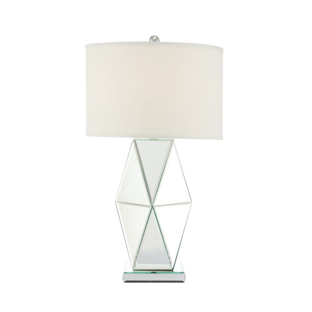 30 Inch Table Lamp, Geometric Mirrored Base, Set of 2, Glass, Clear - BM308949