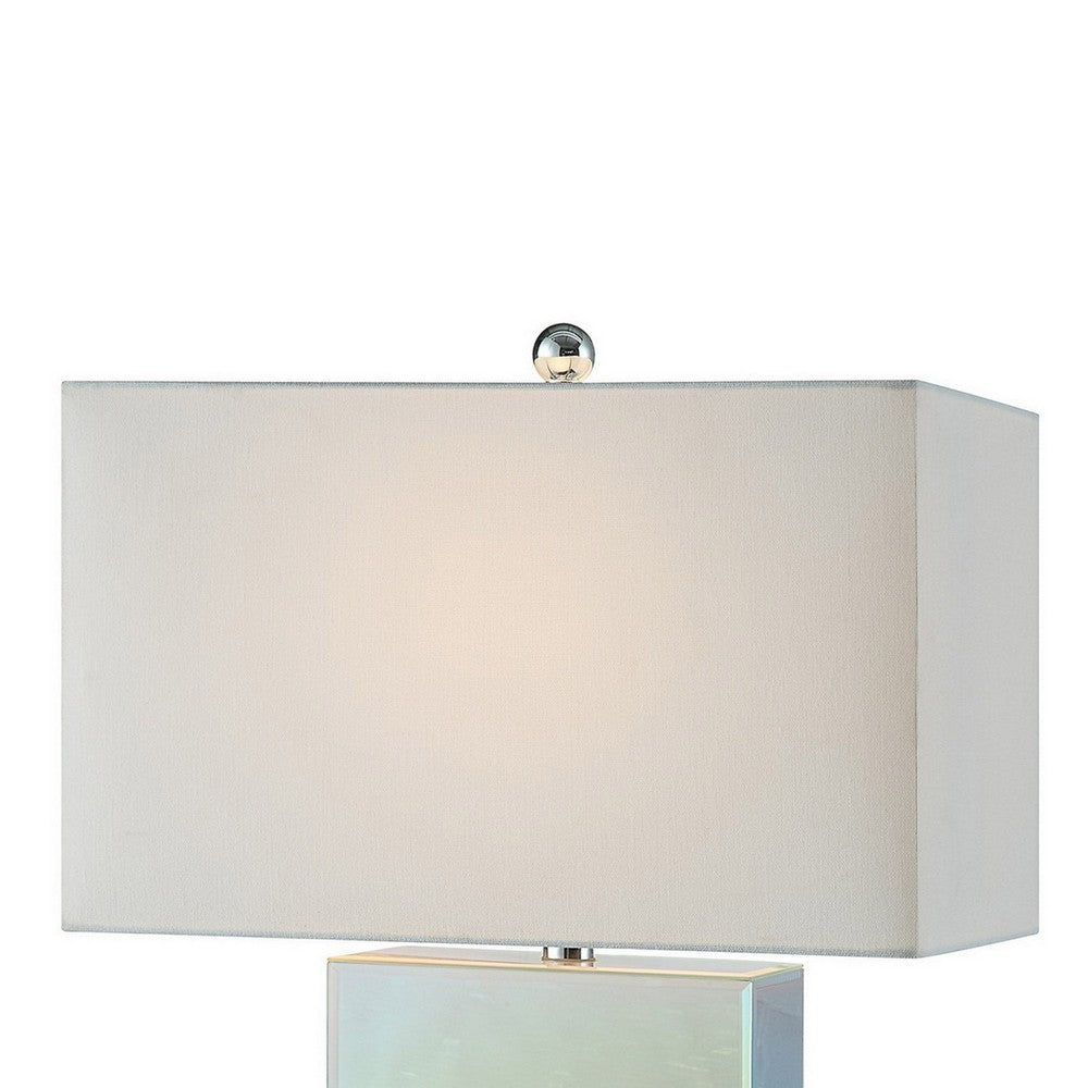 26 Inch Table Lamp, Rectangular Stand, Set of 2, Glass, Multitone White - BM308950