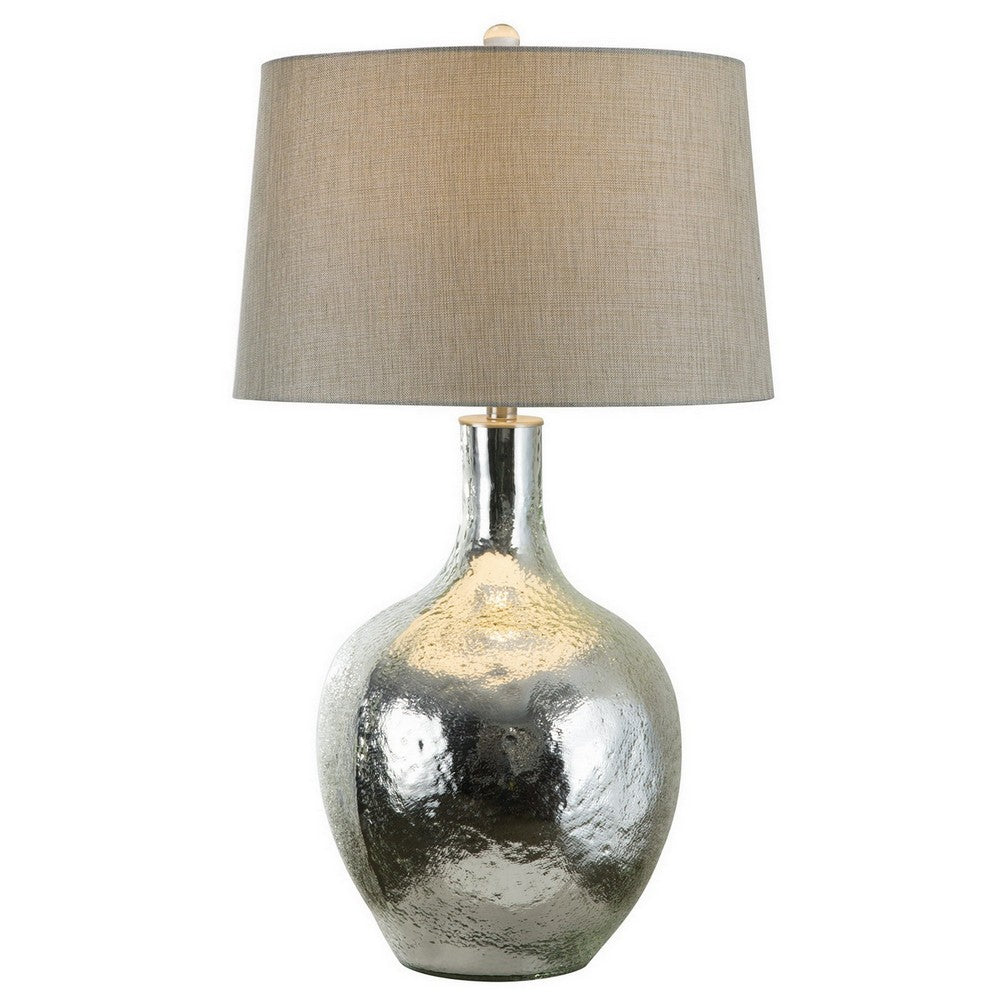 32 Inch Table Lamp with Traditional Base, Empire Shade, Glass, Chrome  - BM308951