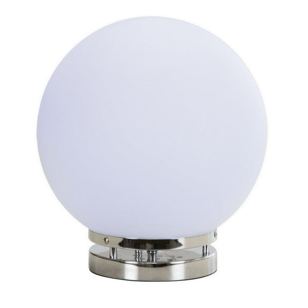 13 Inch Table Lamp, Globe LED Shade, Glass, Frosted White and Chrome  - BM308952