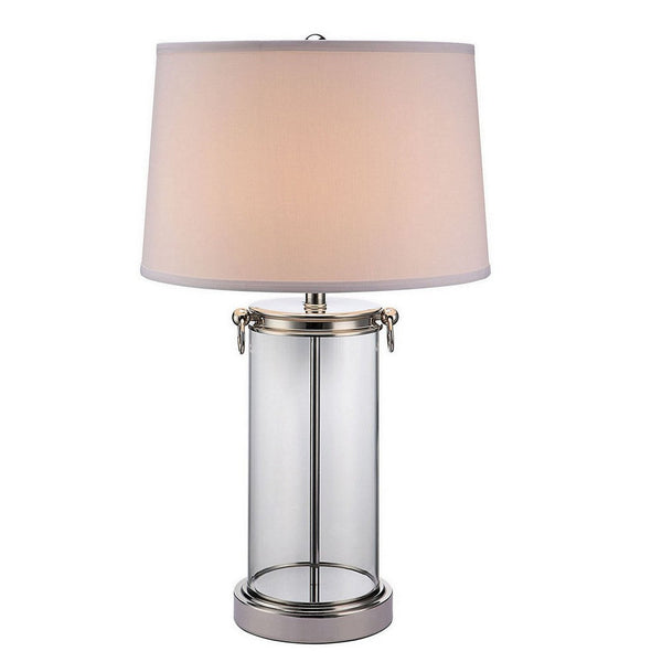 Axie 28 Inch Table Lamp, Glass Stand, Empire Shade, Metal, Nickel Finish - BM308953