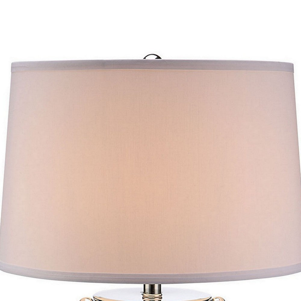 Axie 28 Inch Table Lamp, Glass Stand, Empire Shade, Metal, Nickel Finish - BM308953