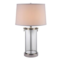 Axie 28 Inch Table Lamp, Glass Stand, Empire Shade, Metal, Nickel Finish - BM308953