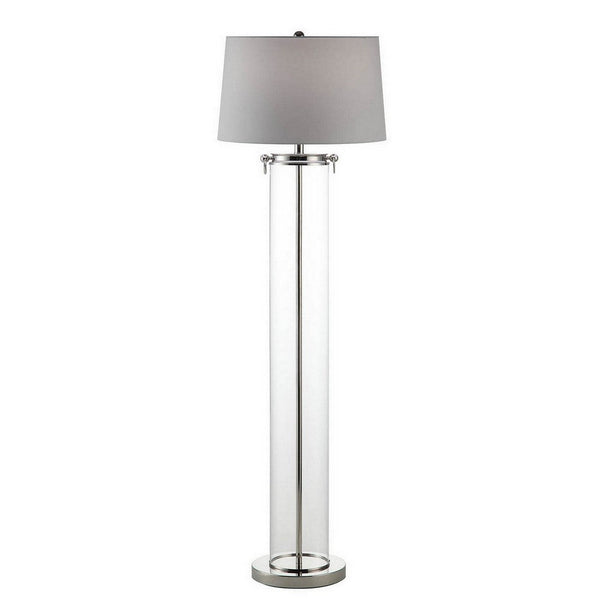 Axie 60 Inch Floor Lamp, Clear Glass Stand, Empire Shade, Metal, Nickel - BM308954