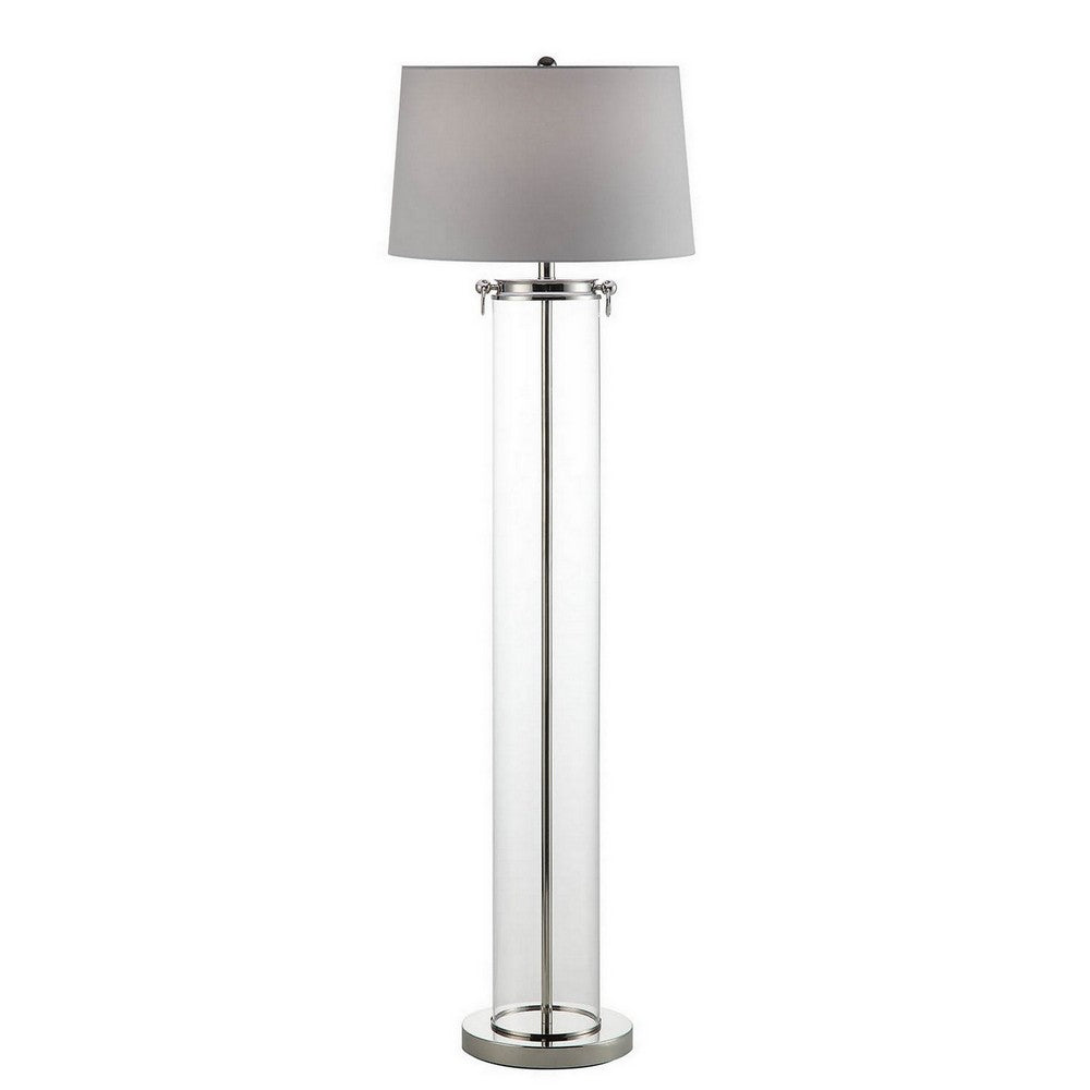 Axie 60 Inch Floor Lamp, Clear Glass Stand, Empire Shade, Metal, Nickel - BM308954