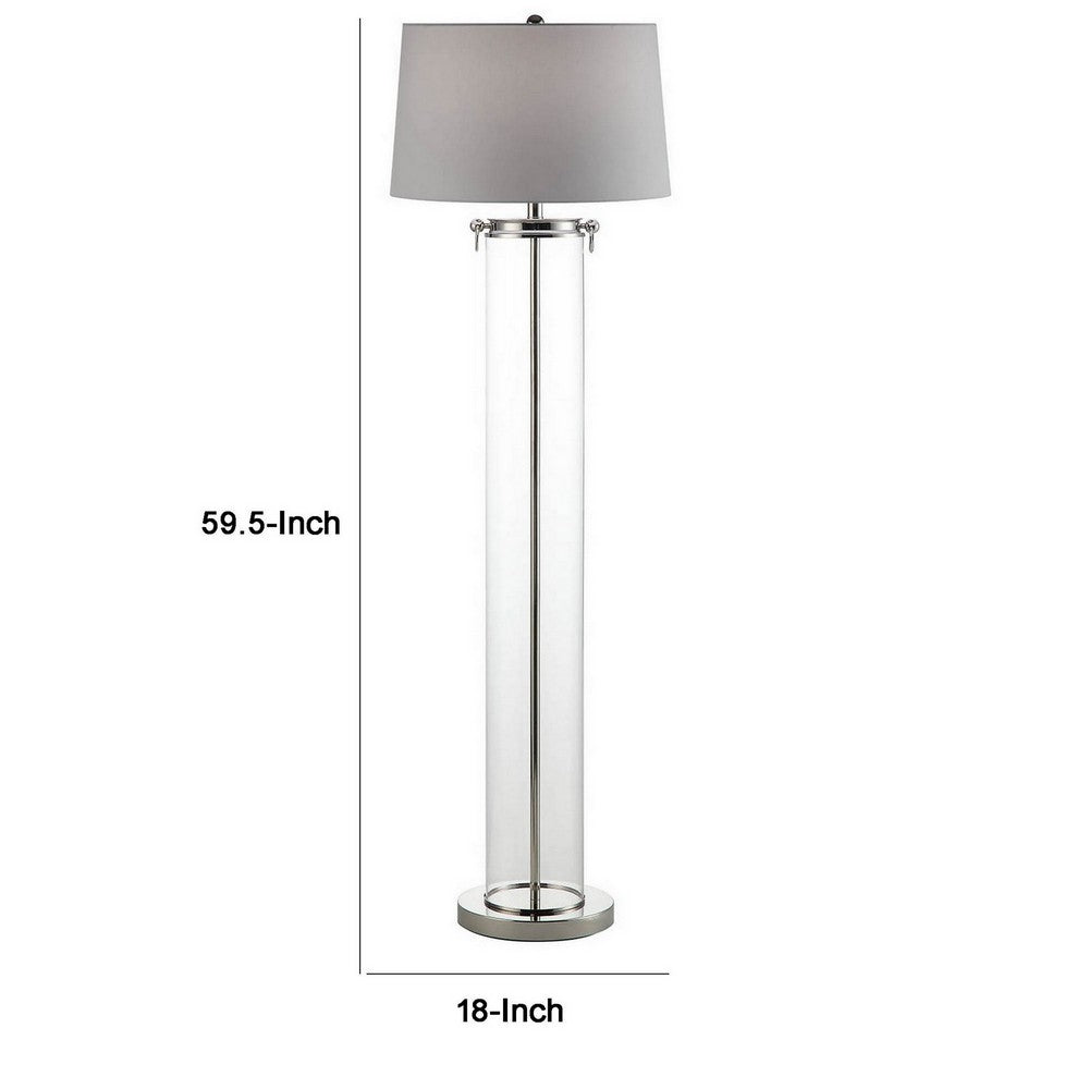 Axie 60 Inch Floor Lamp, Clear Glass Stand, Empire Shade, Metal, Nickel - BM308954