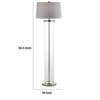 Axie 60 Inch Floor Lamp, Clear Glass Stand, Empire Shade, Metal, Nickel - BM308954