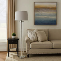 Axie 60 Inch Floor Lamp, Clear Glass Stand, Empire Shade, Metal, Nickel - BM308954