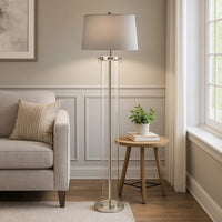 Axie 60 Inch Floor Lamp, Clear Glass Stand, Empire Shade, Metal, Nickel - BM308954