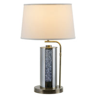 29 Inch Table Lamp with LED Night Light Stand, Glass, Antique Brass - BM308959