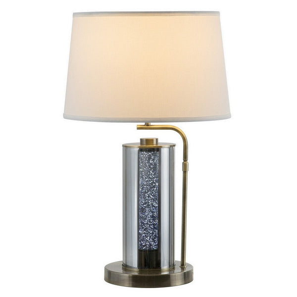 29 Inch Table Lamp with LED Night Light Stand, Glass, Antique Brass - BM308959