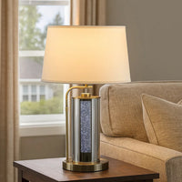 29 Inch Table Lamp with LED Night Light Stand, Glass, Antique Brass - BM308959