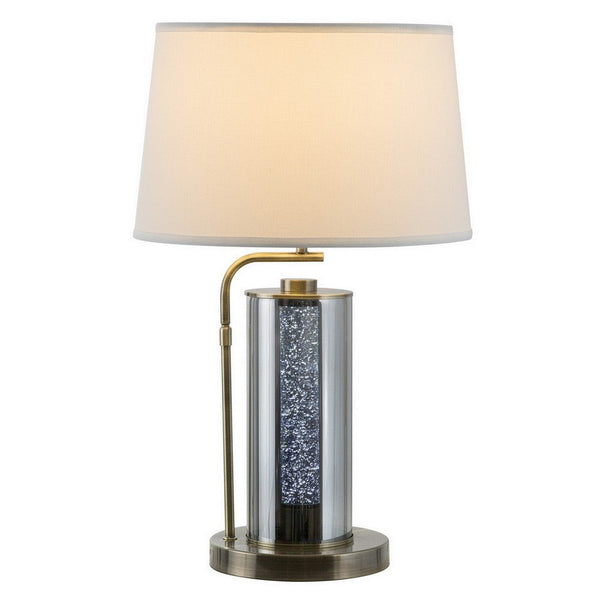 29 Inch Table Lamp with LED Night Light Stand, Glass, Antique Brass - BM308959