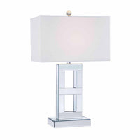 28 Inch Table Lamp Set of 2, Mirror Stand, Rectangular, Glass, Silver - BM308960