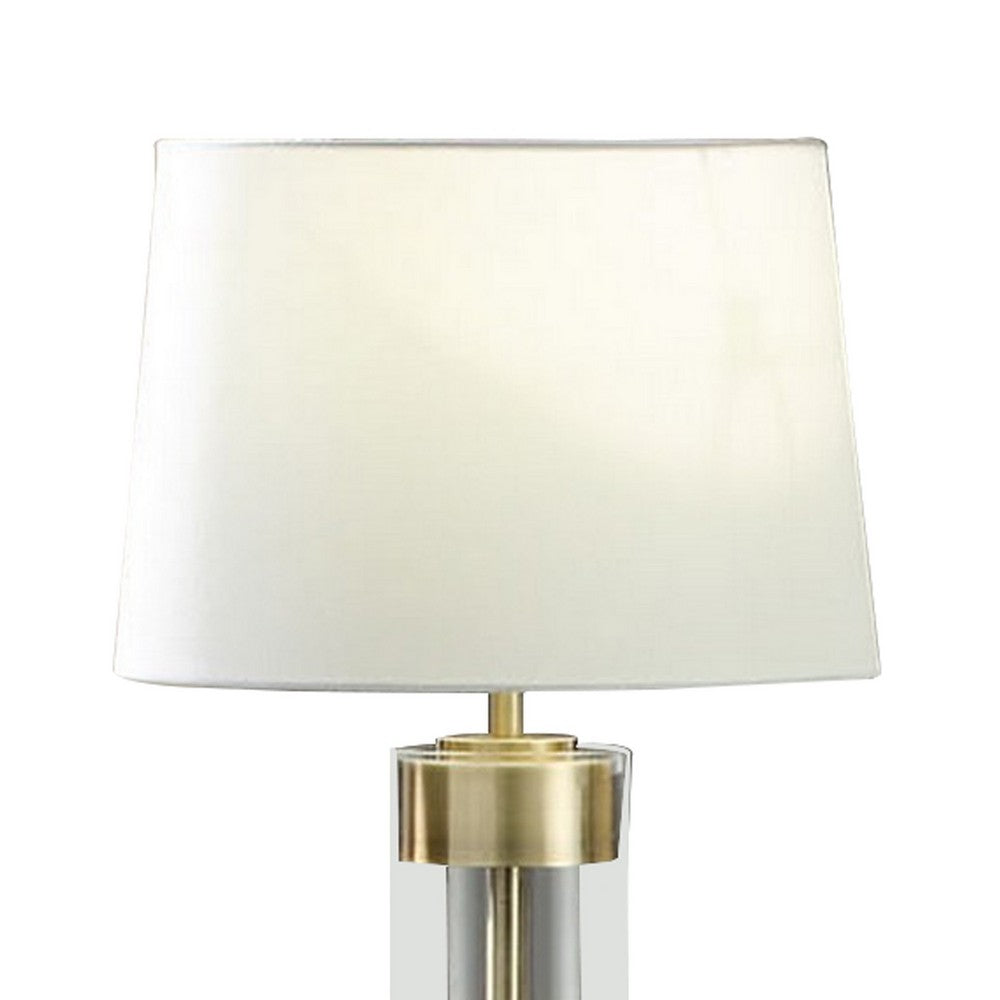 Kria 60 Inch Floor Lamp, Clear Glass Stand, Metal Bands, Antique Brass - BM308961