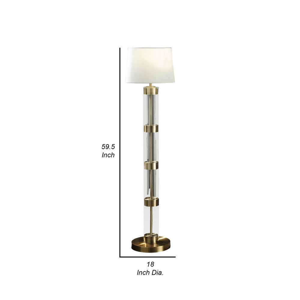 Kria 60 Inch Floor Lamp, Clear Glass Stand, Metal Bands, Antique Brass - BM308961