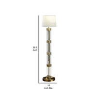 Kria 60 Inch Floor Lamp, Clear Glass Stand, Metal Bands, Antique Brass - BM308961