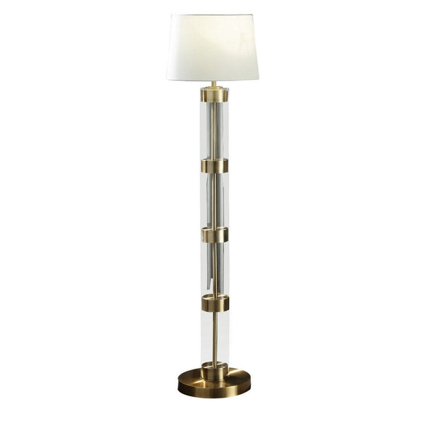Kria 60 Inch Floor Lamp, Clear Glass Stand, Metal Bands, Antique Brass - BM308961