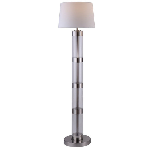 Kria 60 Inch Floor Lamp, Clear Glass Stand, Metal Bands, Satin Nickel - BM308962