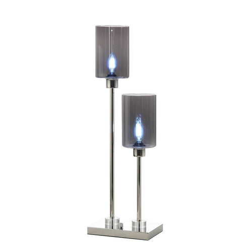 29 Inch Table Lamp with Dual Gray Shade, Glass and Metal, Nickel Finish - BM308963