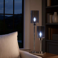 29 Inch Table Lamp with Dual Gray Shade, Glass and Metal, Nickel Finish - BM308963
