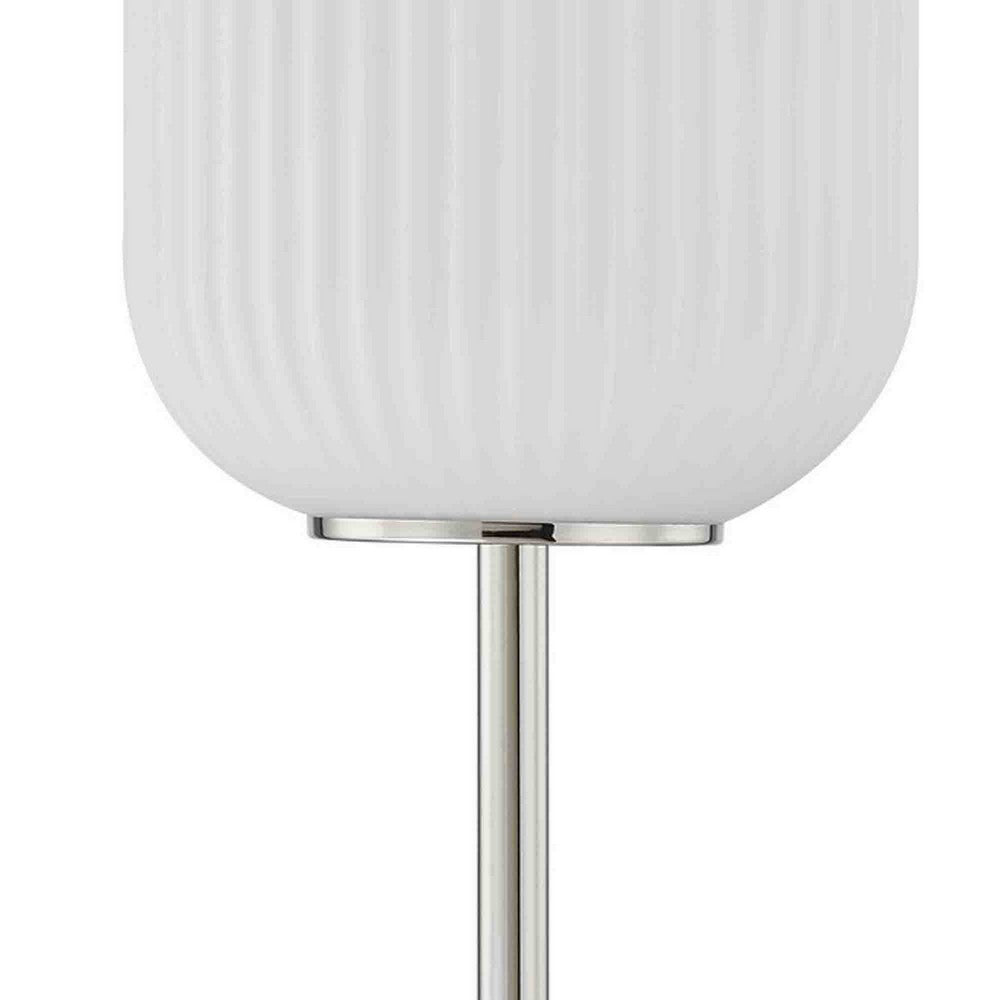 Aimy 27 Inch Table Lamp, LED Glass Shade, Metal, Chrome and White Finish - BM308964