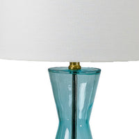 Elma 24 Inch Table Lamp Set of 2, Hourglass Stand, Gold Trim, Glass, Blue - BM308966