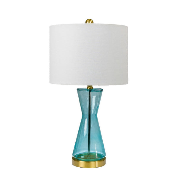 Elma 24 Inch Table Lamp Set of 2, Hourglass Stand, Gold Trim, Glass, Blue - BM308966