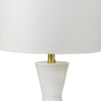 Elma 24 Inch Table Lamp Set of 2, Hourglass Stand, Gold Trim, Glass, White - BM308967