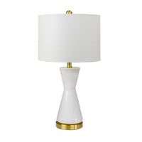 Elma 24 Inch Table Lamp Set of 2, Hourglass Stand, Gold Trim, Glass, White - BM308967