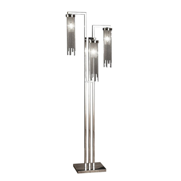61 Inch Floor Lamp, 3 Crystal Cascade Style Shade, Chrome Finished Metal - BM308968