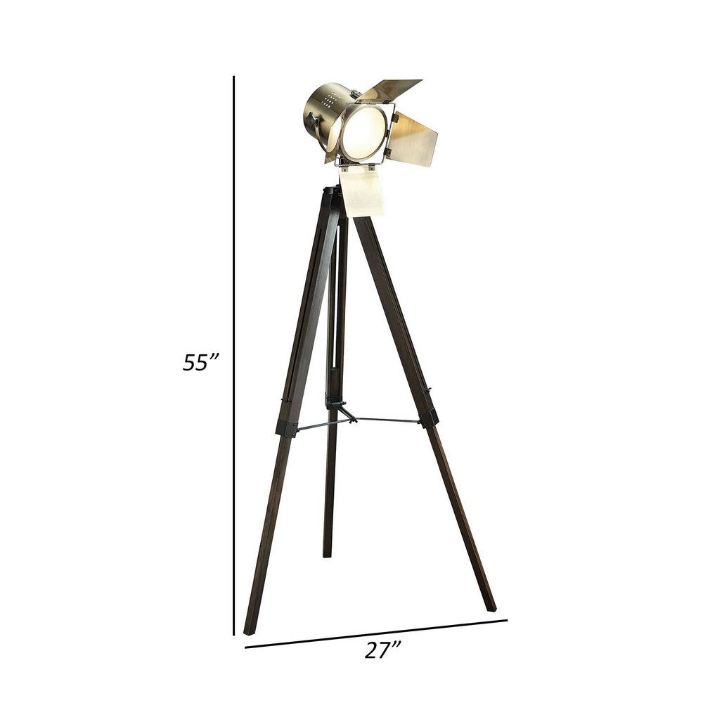 55 Inch Floor Lamp with Tripod Legs, Spotlight Design, Wood, Black Finish - BM308969