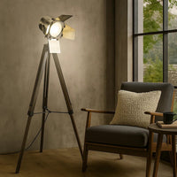 55 Inch Floor Lamp with Tripod Legs, Spotlight Design, Wood, Black Finish - BM308969