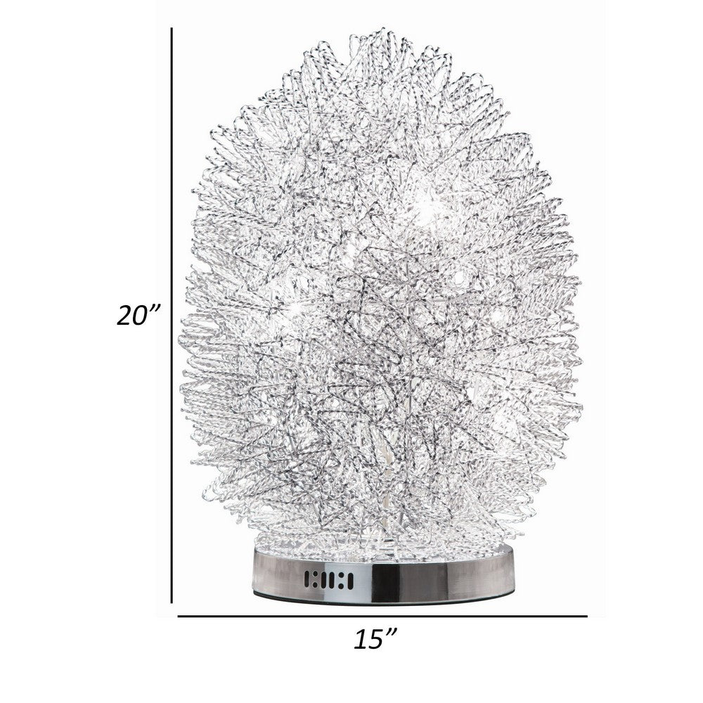20 Inch Table Lamp, Geode-Inspired Oval Shade, Metal, Chrome Finish - BM308970