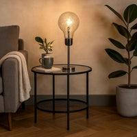 Febe 26 Inch Table Lamp, Large Bulb Shade, Glass, Metal, Black Nickel - BM308971