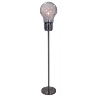 Febe 65 Inch Floor Lamp, Large Bulb Shade, Glass, Metal, Black Nickel - BM308972