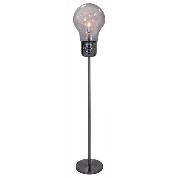 Febe 65 Inch Floor Lamp, Large Bulb Shade, Glass, Metal, Black Nickel - BM308972