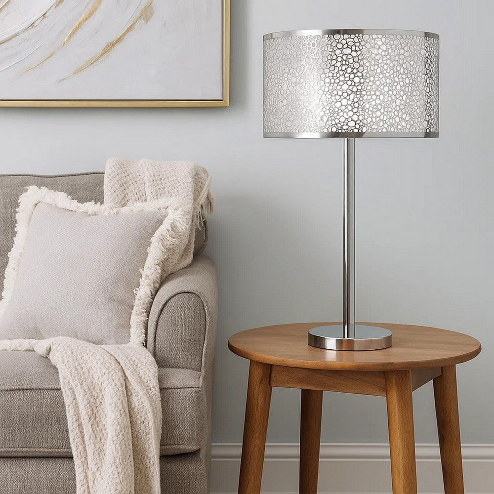 27 Inch Table Lamp with Metal and Fabric Shade, 
Sleek Chrome Finish - BM308973