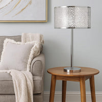 27 Inch Table Lamp with Metal and Fabric Shade, 
Sleek Chrome Finish - BM308973