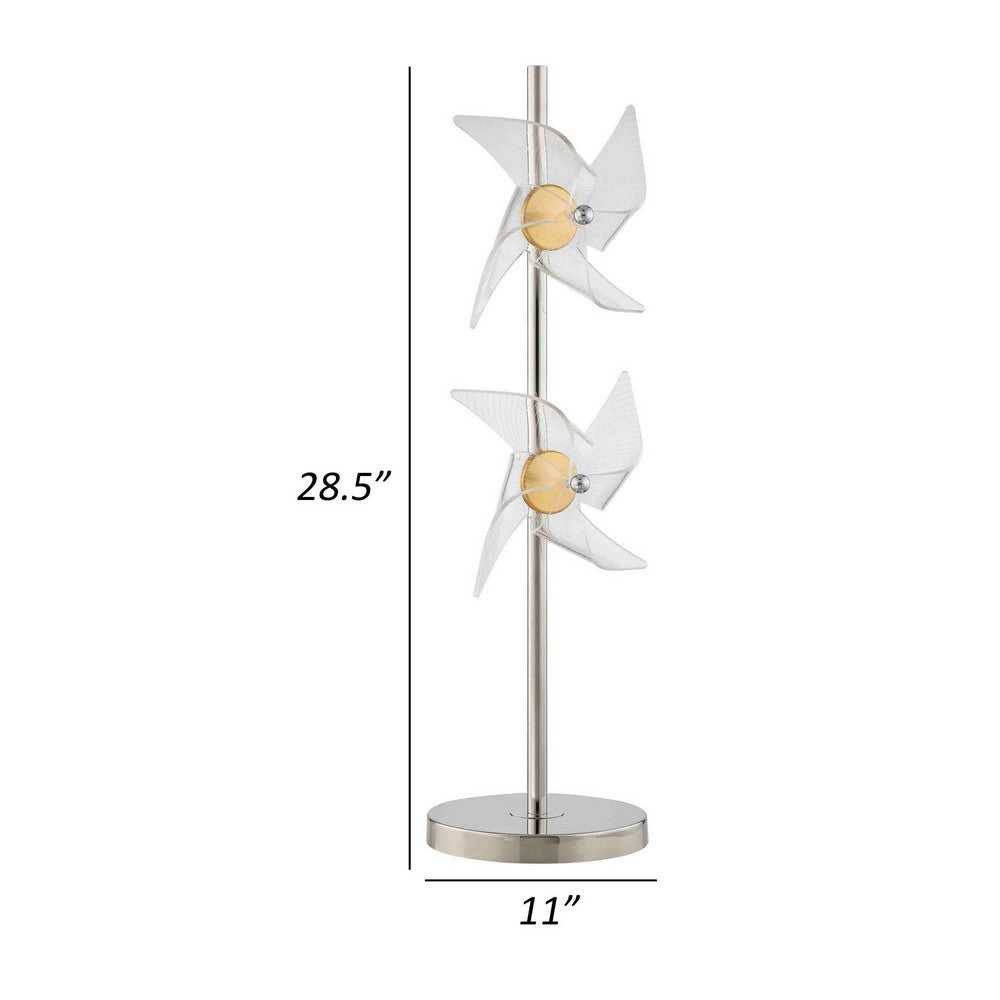 29 Inch Table Lamp, LED Pinwheel Shades, Metal, Acrylic, Sand Chrome 
 - BM308974