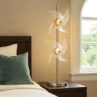29 Inch Table Lamp, LED Pinwheel Shades, Metal, Acrylic, Sand Chrome 
 - BM308974