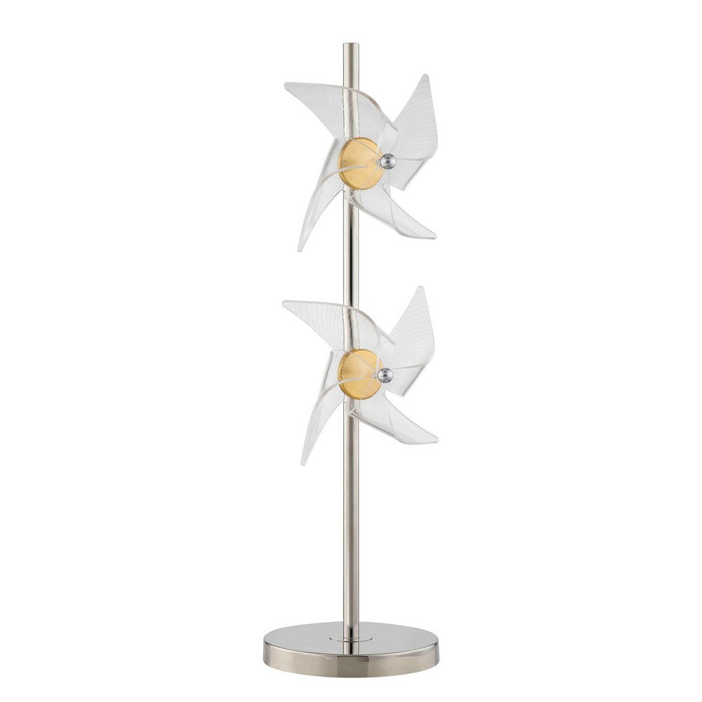 29 Inch Table Lamp, LED Pinwheel Shades, Metal, Acrylic, Sand Chrome 
 - BM308974