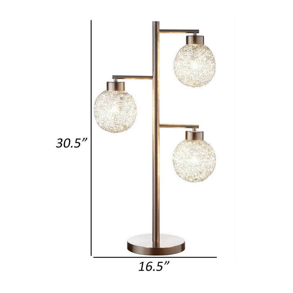 Fern 31 Inch Table Lamp with 3 Orb Shades, Metal, Sand Chrome Finish - BM308976
