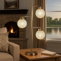 Fern 31 Inch Table Lamp with 3 Orb Shades, Metal, Sand Chrome Finish - BM308976